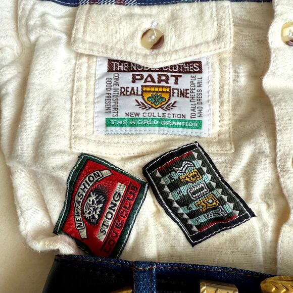 Vintage 90s MGM Kid's Fashion 3-Piece Pants Set Boys 12M Denim Patchwork Belt - Picture 6 of 10